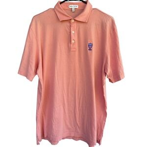 Peter Millar 100% Pima Cotton Polo Shirt Coral Stripe Crest Logo Mens Large